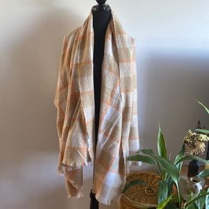 NWT Rubi Brady Blanket Scarf Checked OS Beige/ Tan/ Orange EC Polyester